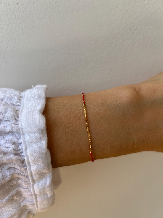Silk red string  bracelet . Beaded red string bracelet.  Gold vermeil Karen hill red string bracelet. Protection bracelet.