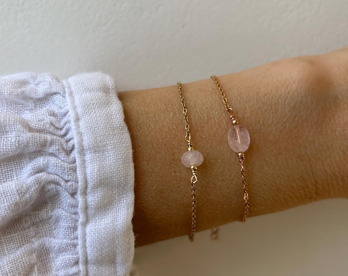 Rose Quartz Nugget Bracelet, Faceted Crystal, Fertility Support. Gold filled, sterling silver, stainless steel
