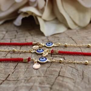 Red String Evil Eye Protection Bracelet, Gold Filled Charm, Adjustable Cord Jewelry image 13