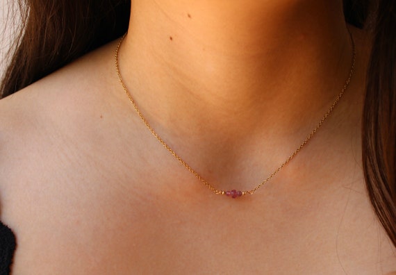 Pink tourmaline necklace. Dainty pink tourmaline choker.  October birthstone. Emotional healing/self love