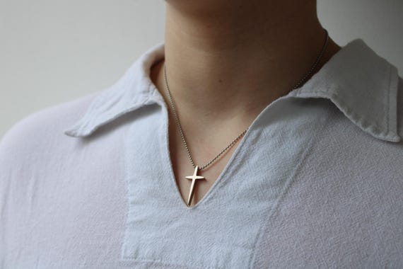 Simple cross necklace. Mens necklace. Mens crucifix. Mens stainless steel cross. Mens cross necklace. Cross pendant. Religious jewellery.