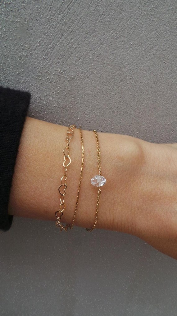 Dainty herkimer diamond bracelet. April birthstone. Raw herkimer diamond bracelet. Diamond bracelet. Bridal bracelet. Bridesmaid bracelet.