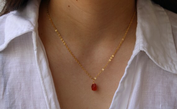 Raw carnelian nugget necklace.  Carnelian crystal necklace. Carnelian choker. Orange gemstone.  Gold filled, sterling silver