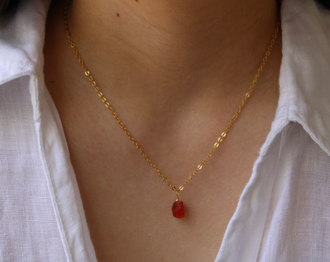 Raw Carnelian Nugget Necklace: Orange Crystal Gemstone, Gold Filled or Sterling Silver