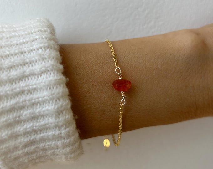 Raw carnelian nugget bracelet.  Carnelian crystal bracelet.  Orange gemstone. Gold, silver ,rosegold chain.