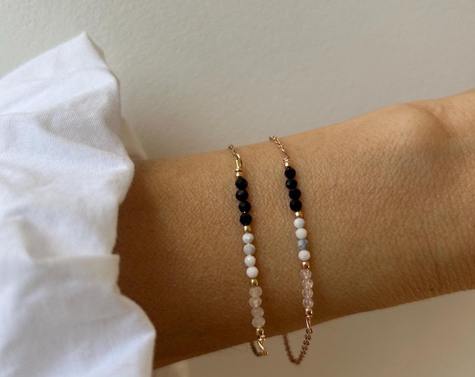 Black Tourmaline, Howlite & Rose Quartz Bracelet, Empath Protection