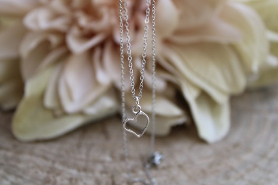Tiny heart necklace. Silver heart chain necklace.  Layering necklace. Everyday necklace. Stainless steel.