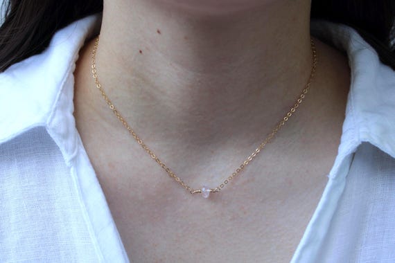 Rose quartz crystal necklace. Fertility support. 14k  Gold filled, sterling silver, rose gold filled chain.