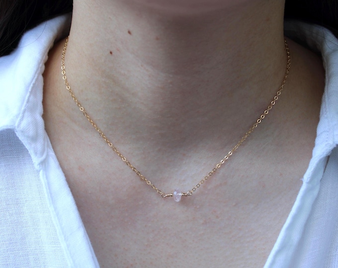 Rose quartz crystal necklace. Fertility support. 14k  Gold filled, sterling silver, rose gold filled chain.