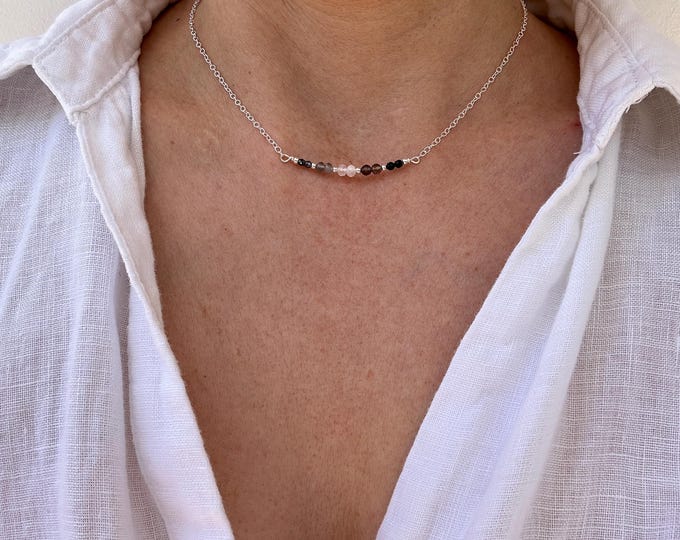 Empath Protection Gemstone Necklace, Black Tourmaline, Smoky Quartz, moonstone, hematite, labradorite.