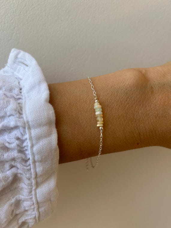 Opal bracelet. Ethiopian opal bracelet. October birthstone bracelet. Gold, silver, rose gold chain.