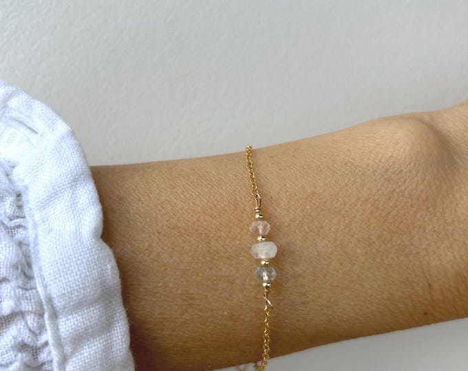 Rose Quartz, Moonstone, Aquamarine Bracelet, Fertility Support