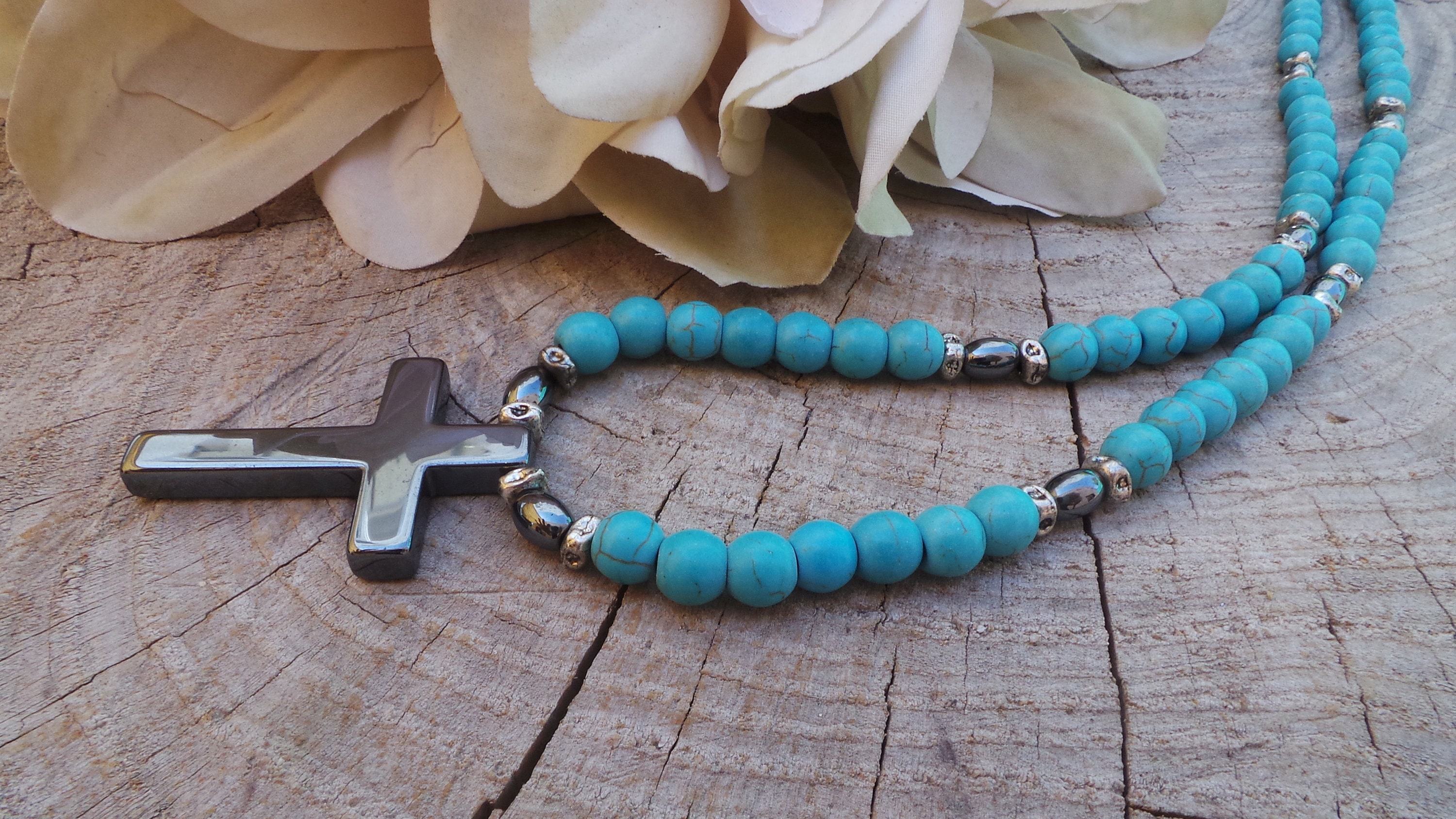 Mens cross necklace. Mens necklace. Mens beaded cross necklace