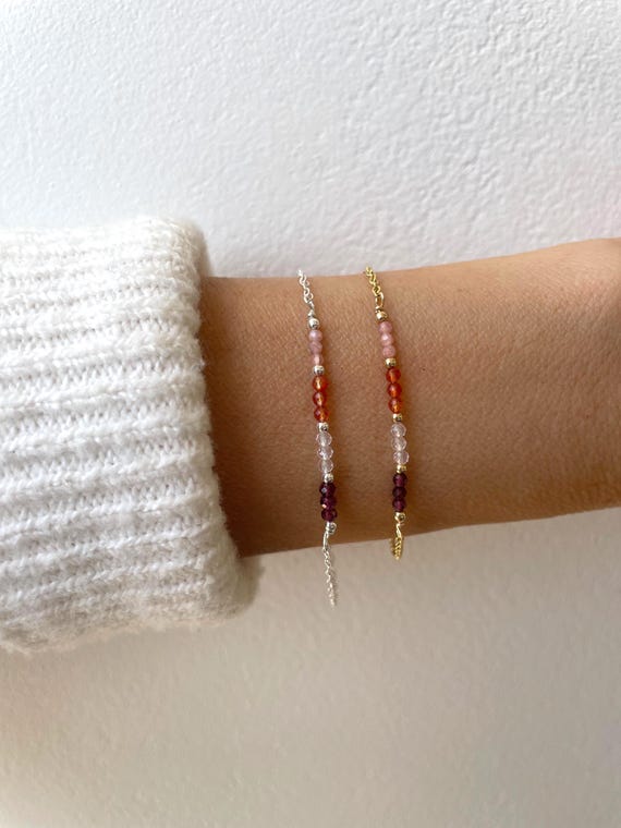 Garnet, rose quartz, carnelian and rhodochrosite bracelet.  Emotional healing. Gold filled/sterling silver gemstone bracelet.