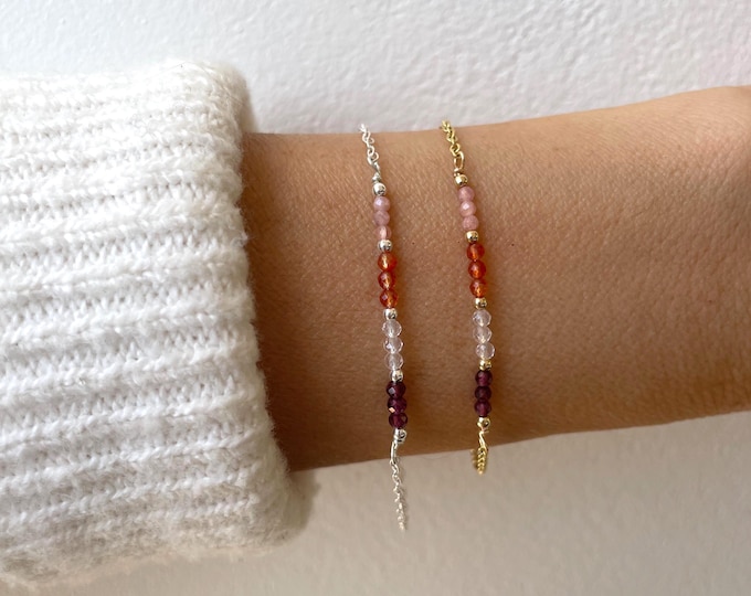 Garnet, rose quartz, carnelian and rhodochrosite bracelet.  Emotional healing. Gold filled/sterling silver gemstone bracelet.