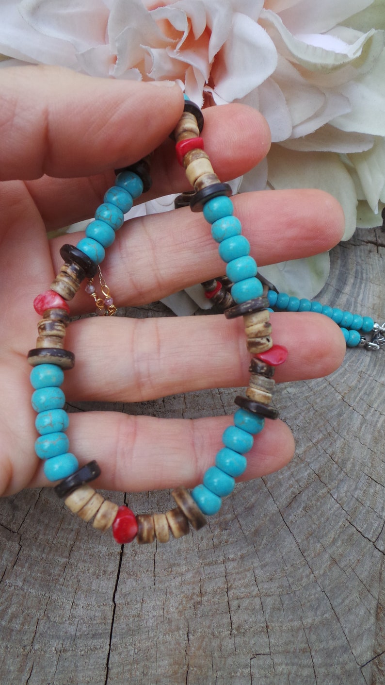 Mens Turquoise Necklace. Mens Beaded Necklace. Surfer Style | Etsy