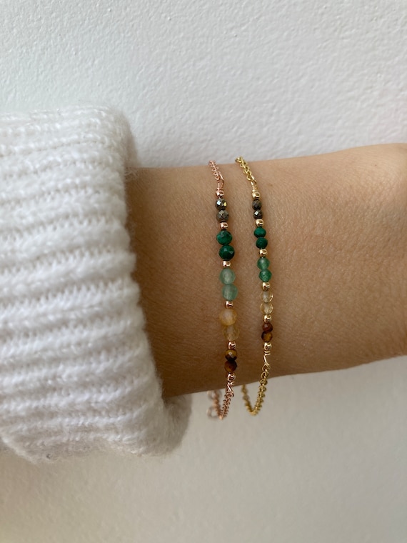 Bracelet for abundance and prosperity. Tiger's eye, citrine, green aventurine, malachite and pyrite. Gold filled/sterling silver