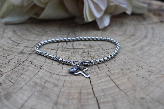Evil eye and  Cross Bracelet for Men. Stainless steel cross bracelet. Stainless steel evil eye bracelet. Protection bracelet.