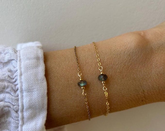 Gemstone bracelet.  Fire opal, labradorite, black tourmaline ,  moonstone, morganite
