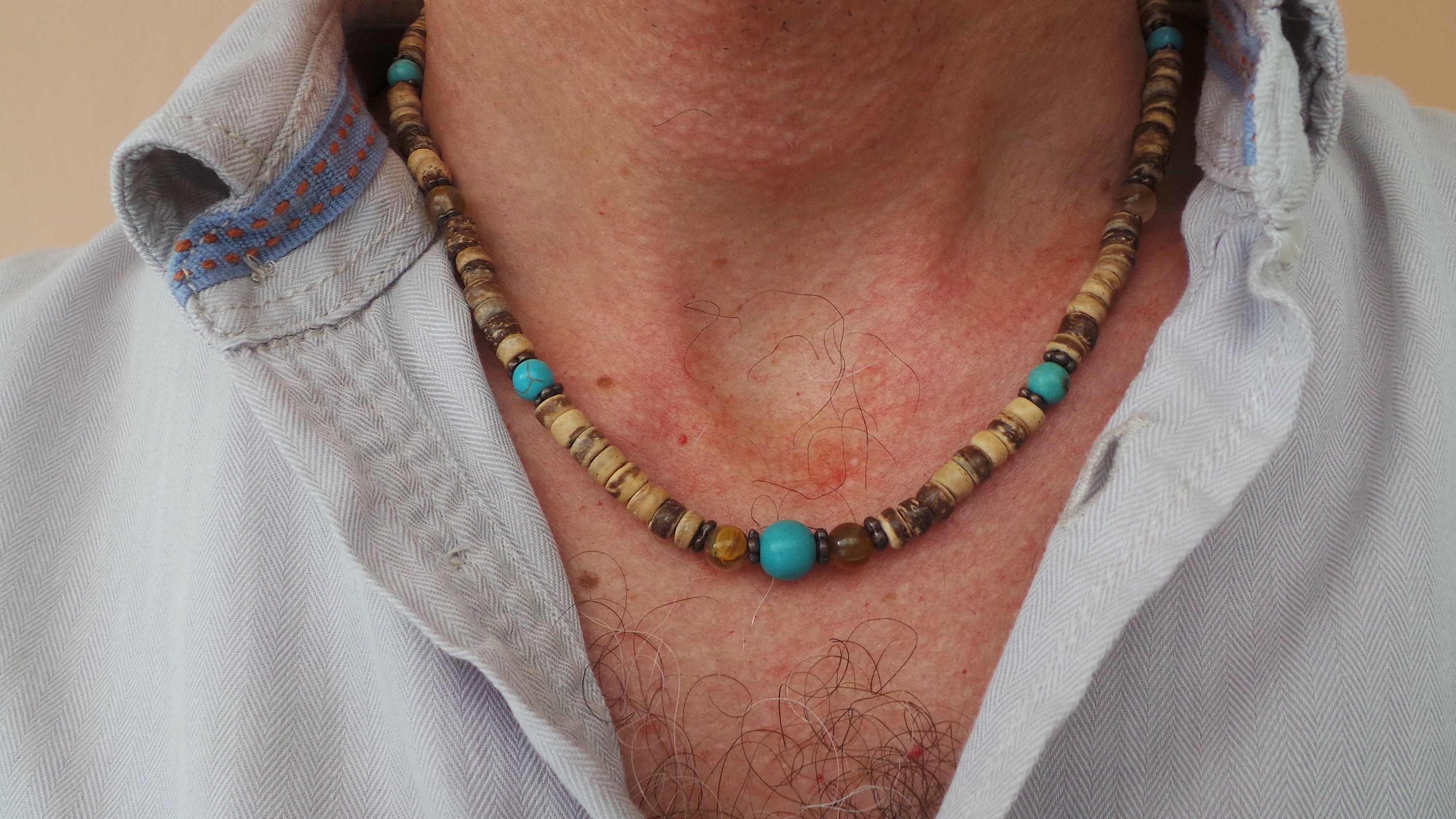 Mens Gemstone Necklace. Turquoise and Tourmaline. Beaded | Etsy