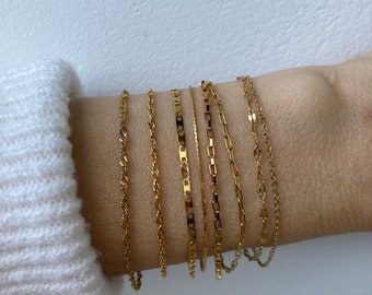 RIXERKOC Set Di 6 Bracciali Oro Per Donna – Placcati 14K, In Acciaio Inox, Regolabili, Catene Impilabili, Con Confezione Regalo