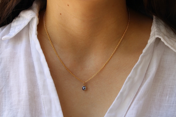 Dainty evil eye necklace. Gold filled evil eye necklace. Blue evil eye necklace .Greek mati necklace.  Layering necklace.