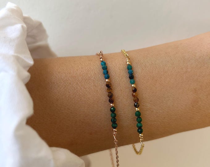 Malachite Chrysocolla Tiger's Eye Gemstone Bracelet, Abundance Protection Healing