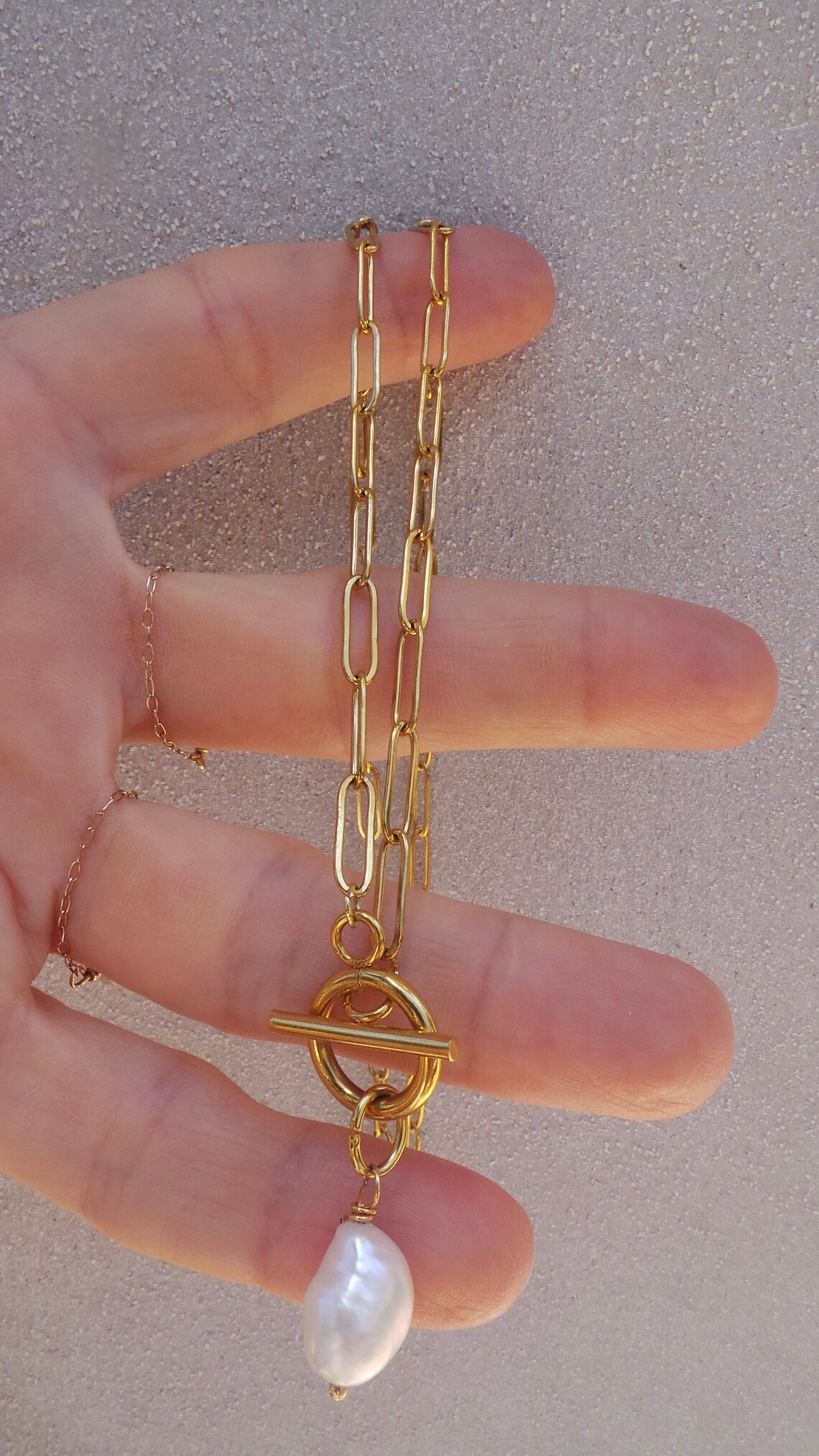 Paper Clip Chain Necklace. Toggle Clasp Pearl Necklace. Etsy