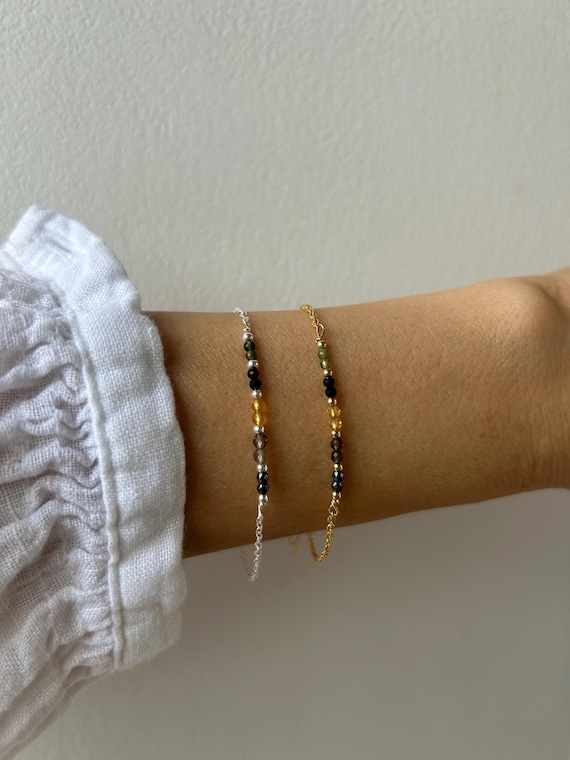 Empath protection bracelet, Block negativity. Green/black tourmaline, smoky quartz, citrine, hematite.  Gold filled, sterling silver