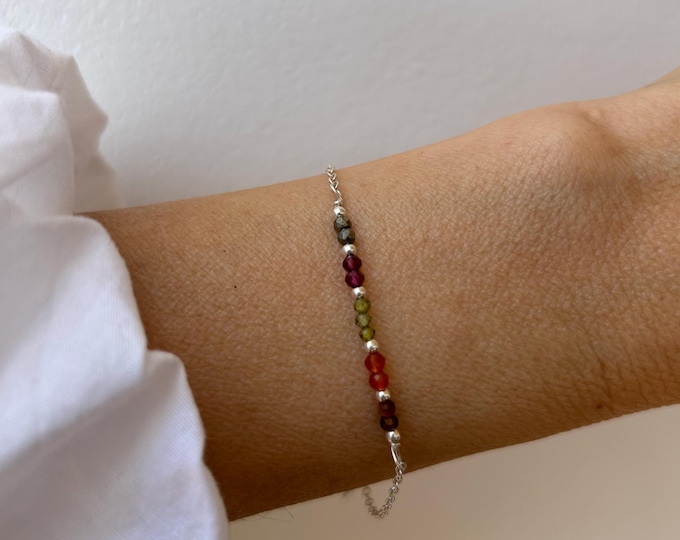 Abundance gemstone bracelet., Tiger's Eye, Carnelian, Jade, Garnet, Pyrite