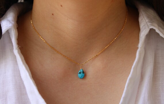 Turquoise necklace . Dainty turquoise necklace. Turquoise teardrop choker. December birthstone. Gold filled necklace.
