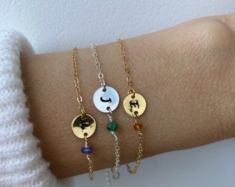 Custom birthstone bracelet. Initial bracelet. Birthstone jewelry. Gold filled/rose gold filled/sterling silver disc bracelet.