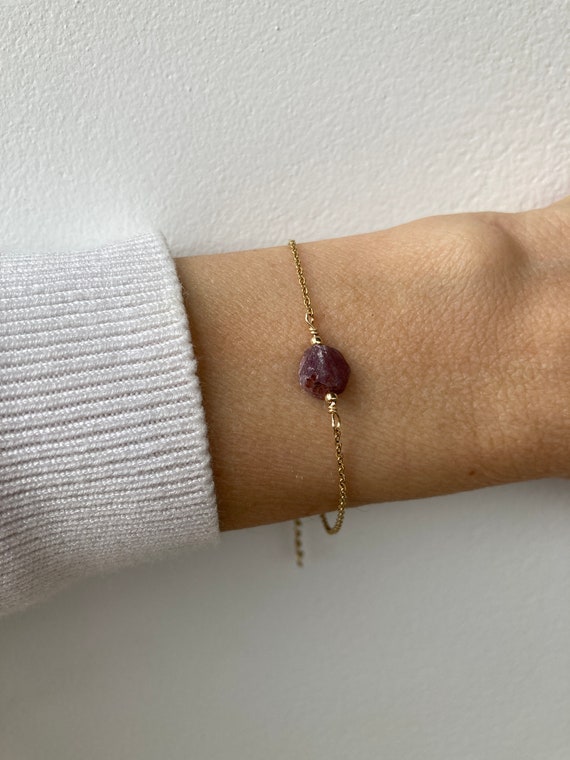 Raw ruby nugget bracelet.  Raw ruby crystal  bracelet. July  birthstone. Gold , silver, rose gold chain.