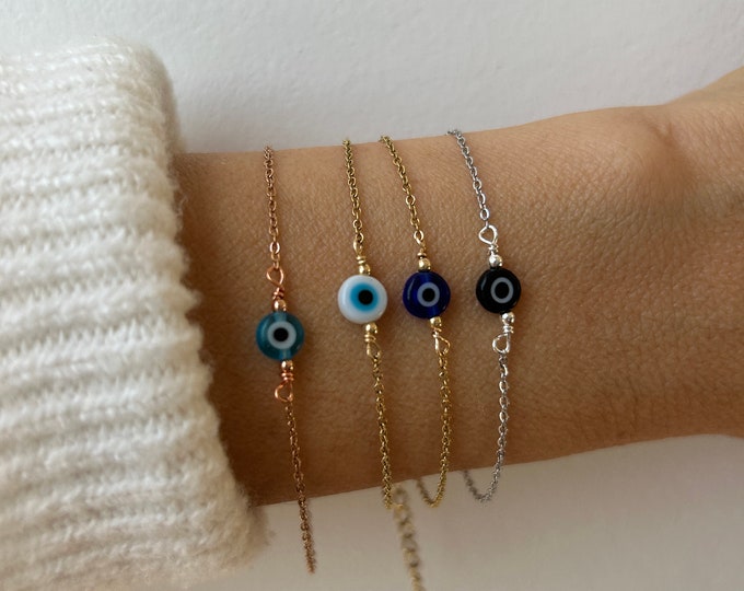 Dainty Evil Eye Bracelet: Stainless Steel Chain, Glass Charm