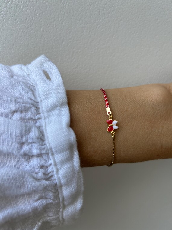 March bracelet. Greek March bracelet. Martis bracelet. Protection bracelet. Butterfly charm.