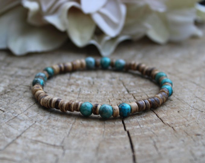 Mens Coconut Heishi Bracelet with pyrite. Bracelet for abundance. Stretch cord.