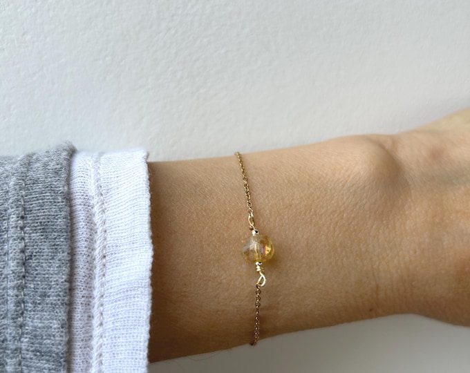 Citrine Crystal Bracelet: November Birthstone, Gold, Silver, Rose Gold Chain