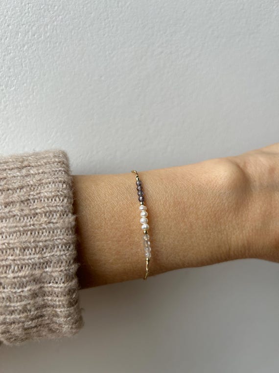 Pearl, iolite and moonstone bracelet.  Pearl bracelet. Bridal bracelet.  Gold filled/sterling silver
