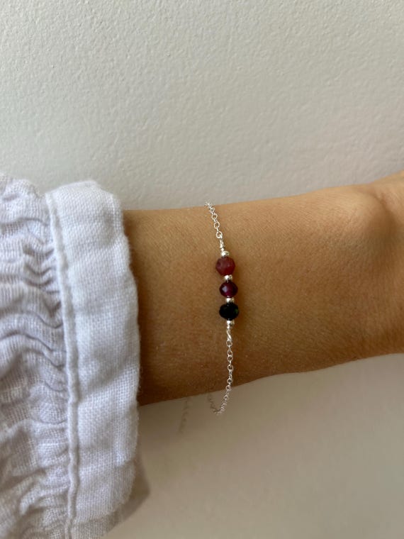 Black tourmaline, ruby and garnet bracelet. Empath protection/block negativity. Gold, silver, rose gold chain.