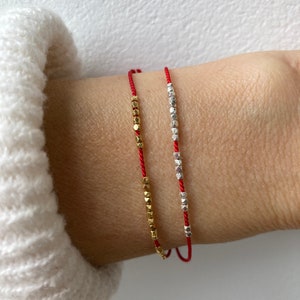 Silk red string silk bracelet .24k gold vermeil red string bracelet. Pure silver red silk bracelet. Rose gold vermeil. Friendship bracelet. image 5