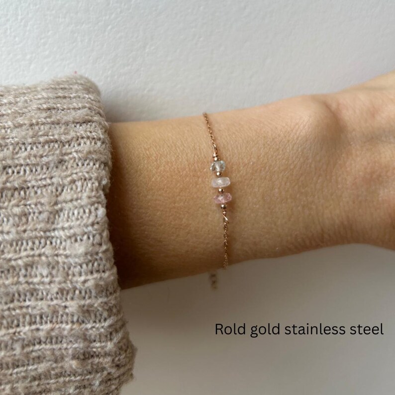 Fertility support. Morganite, Moonstone, Aquamarine Gemstone Bracelet, Delicate Crystal Chain image 10