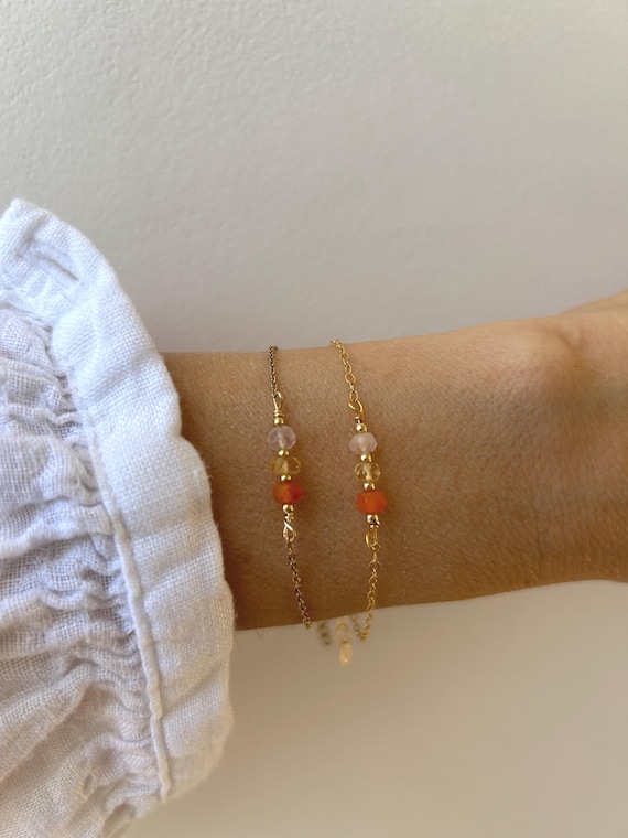 Rose Quartz, Citrine & Carnelian Gemstone Bracelet: Self-Love, Confidence