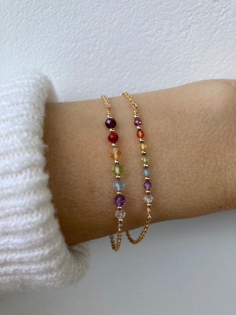 7 chakra bracelet. Real stone 7 chakra. Dainty chakra bracelet . Crystal healing bracelet. Gold filled/rose gold, sterling silver image 7