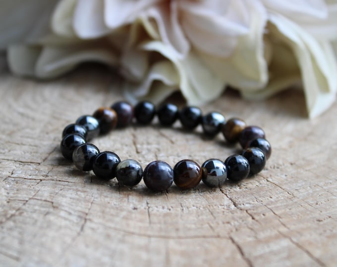 Empath Protection Bracelet: Black Tourmaline, Hematite, Jasper, Tiger's Eye