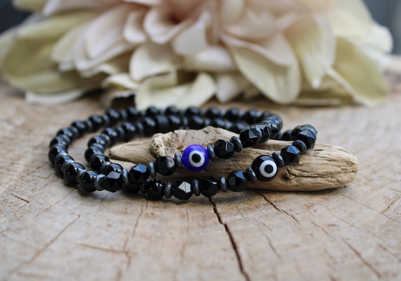 Mens Black Onyx Evil Eye Bracelet: Grounding Protection Jewelry