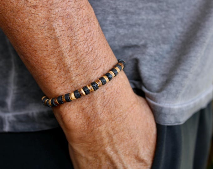Mens lava rock bracelet. Beaded lava rock bracelet. Bracelet for grounding and protection.  6mm beads