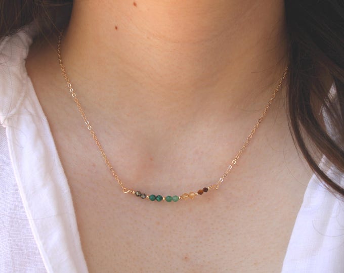 Abundance Necklace Tiger's Eye, Citrine, Aventurine,  Malachite Pyrite, Wealth Crystal Necklace