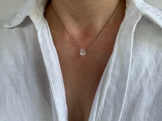 Clear quartz necklace. Raw clear quartz choker. Clear quartz nugget. April birthstone. Healing/block negativity