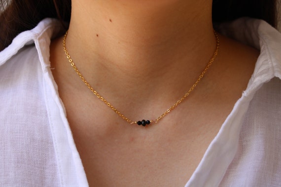 Black tourmaline necklace. Gold filled black tourmaline choker .Sterling silver. October birthstone. Empath protection.