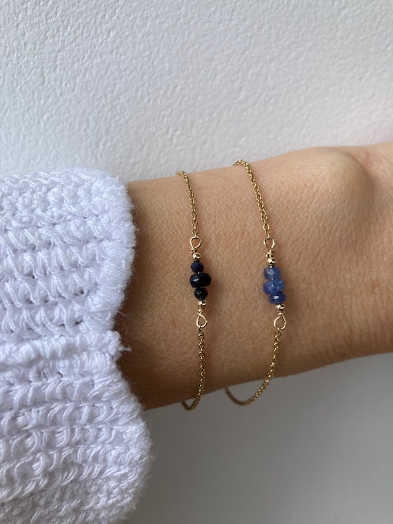 Blue sapphire bracelet. Dainty sapphire bracelet. September birthstone. Gold, silver, rose gold sapphire bracelet. Gemstone bracelet.
